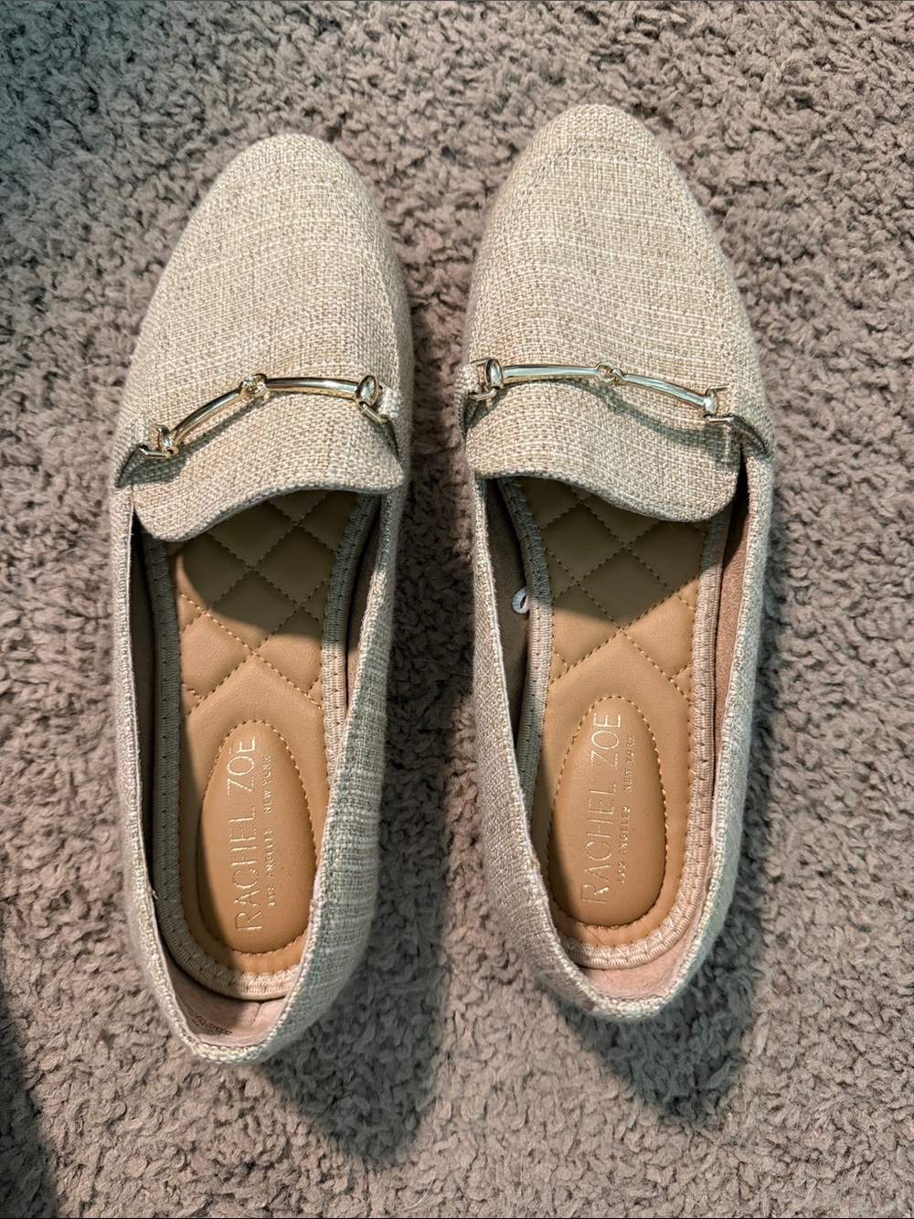 Rachel Zoe Beige Tweed Loafers with Gold Bit